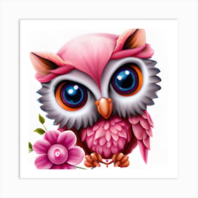 Pretty Pink Owl Art Print
