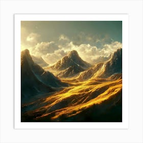 Golden Hour Grandeur - Serene Summits Art Print