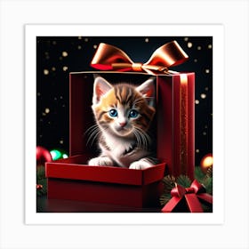 Christmas Kitten In A Gift Box Art Print