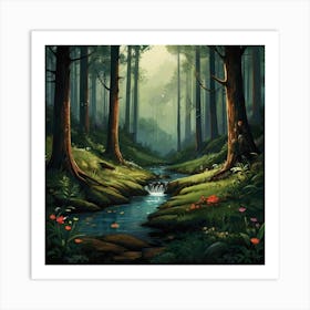 Stream In The Forest Art Print