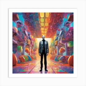 Man Standing In A Colorful Hallway Art Print