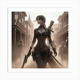 Steampunk Woman With Guns Art Print