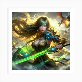 Girl With A Sword Art Print