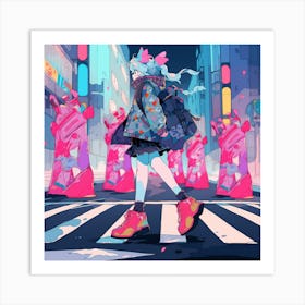 Anime Girl Crossing The Street 1 Art Print