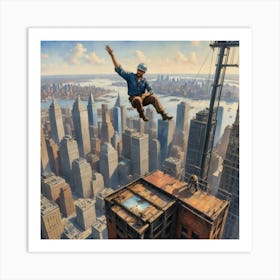 Skyline Siren: A Worker's Perilous Perch New York Art Print