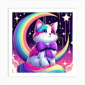 Rainbow Cat On The Moon 1 Art Print