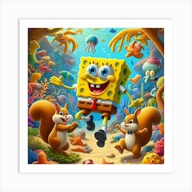 Spongebob Square Pants Playing Under The Sea 3 Art Print