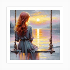 Sunset On A Swing Art Print Art Print