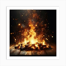 Fire In The Fireplace 1 Art Print