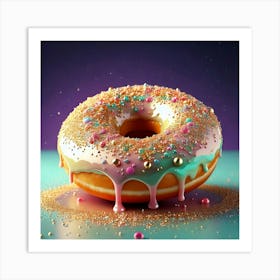 Firefly Whimsical, 3d, Illustration, Donut, Glazed, Porcelain, Gold, Sprinkles, Pastel, Colors, Bite (11) Art Print