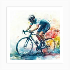 Watercolor Of A Cyclist Art Print