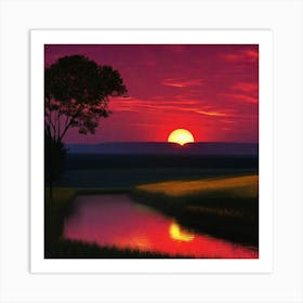 Sunset Over A River 5 Art Print