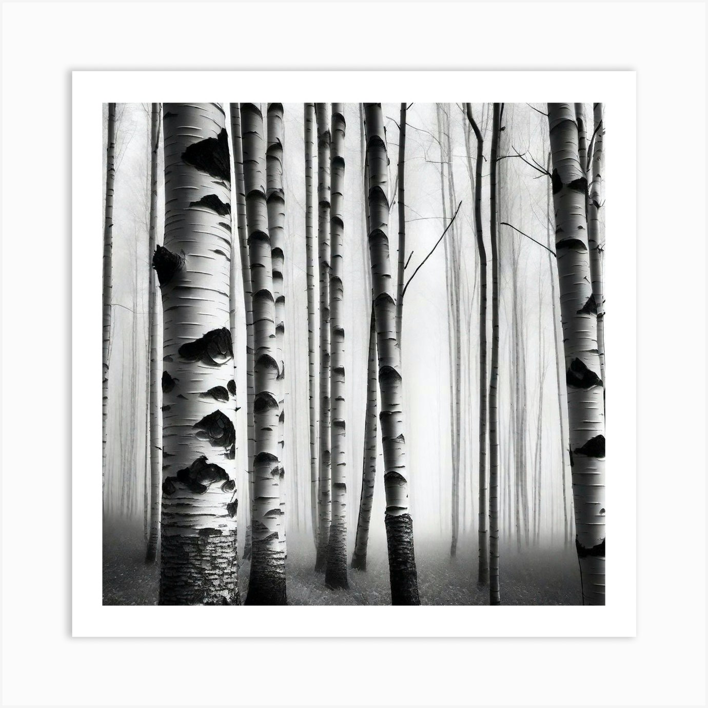 black and white birch tree art