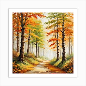 Forest In Autumn In Minimalist Style Square Composition 263 Art Print