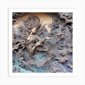 A colourful An image of the artistic interpretation of the statue of Chinese princess zhao liyi in the dynamic pose, adding a touch of fantasy or whimsy 4 Art Print