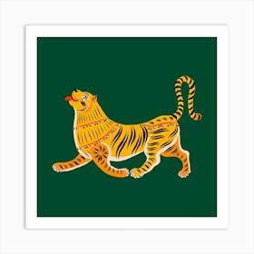 Happy Tiger Green Square Art Print