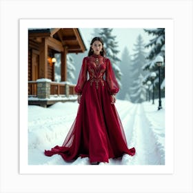 Beautiful Woman In A Red Dress 1 Art Print