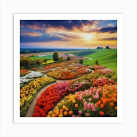 Flower Garden At Sunset Art Print