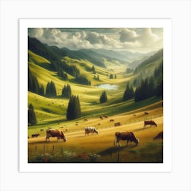 Cows Grazing In The Mountains Affiche