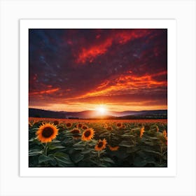 Sunflowers At Sunset 2 Art Print