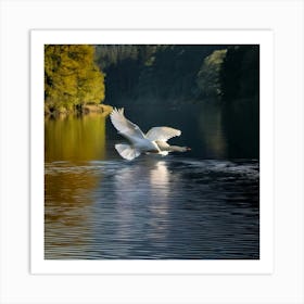 Firefly Majestic Swan Gliding Over Mystical Lake 91150 (2) Art Print