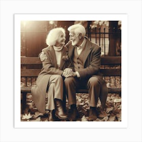 Senior Couple Sitting On Park Bench Art Print