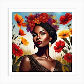 African Woman With Flowers 2 Art Print