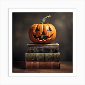 Halloween Pumpkin On Books 1 Art Print