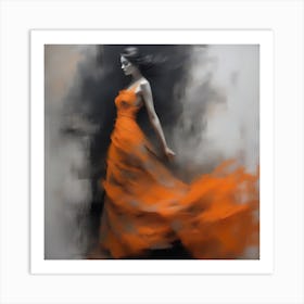 Woman In An Orange Dress Art Print