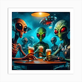 Aliens Sitting Around A Table Drinking Beer 3 Art Print