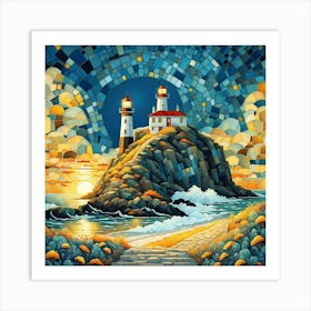 Lighthouses At Sunset Art Print