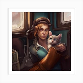 Portrait Of A Girl With A Cat Art Print