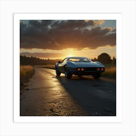 Photo Of Ultra Realistic Car, Dramatic Light, Pale Sunrise, Cinematic Lighting, Battered, Low Angle, Trending On Artstation Art Print