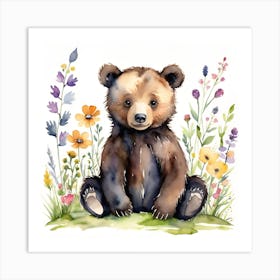 Bear and flowers  Art Print