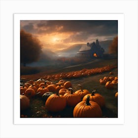 Pumpkins In The Field Art Print