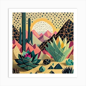 Firefly Beautiful Modern Abstract Succulent Landscape And Desert Flowers With A Cinematic Mountain V (1) Art Print