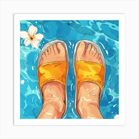 Yellow Sandals In The Water Art Print