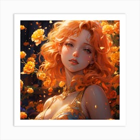 Anime Girl With Orange Hair Art Print