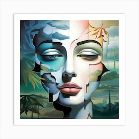The Sum Of Us | nature | portrait | landscape | surreal | human face | fragmented | blue sky | tropical | puzzle pieces Art Print