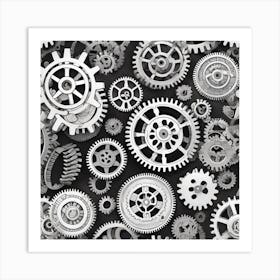 Gears On Black Background 15 Art Print