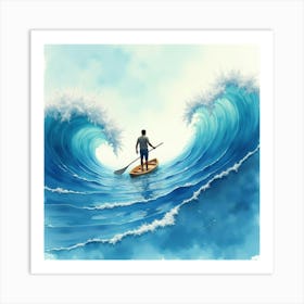 Man Paddling In The Ocean Art Print