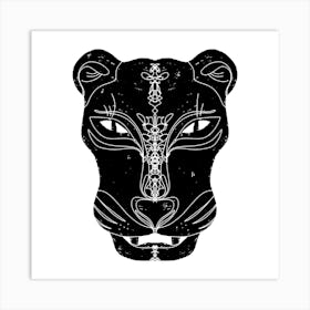 Panther mask linocut stylized Art Print