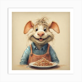 Pig With Spaghetti Art Print