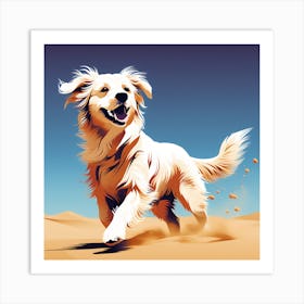 Golden Retriever Dog In The Desert, colorful dog illustration, dog portrait, animal illustration, digital art, pet art, dog artwork, dog drawing, dog painting, dog wallpaper, dog background, dog lover gift, dog décor, dog poster, dog print, pet, dog, vector art, dog art Art Print