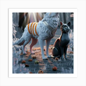 Wolf And Cat Art Print