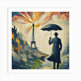 Abstract Puzzle Art French man with umbrella 4 Art Print