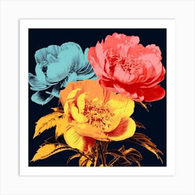 Andy Warhol Style Pop Art Flowers Peony 1 Square Art Print