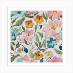 Embroidered Flowers Art Print