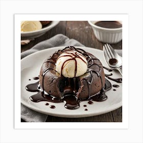 Chocolate Lava Cake A Decadent Chocolate Lava Cake With A Gooey Molten Center Served With A Scoop Of 408837805 Art Print