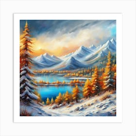 Montain lac oil painting abstract painting art 5 Art Print